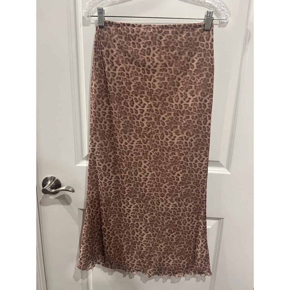 See You Monday Womens Maxi Skirt Mesh Leopard Print Brown Size M